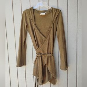 Maha Devi Designs Olive Long Wrap Hoodie Jacket w/ Unique Graphic Prints S